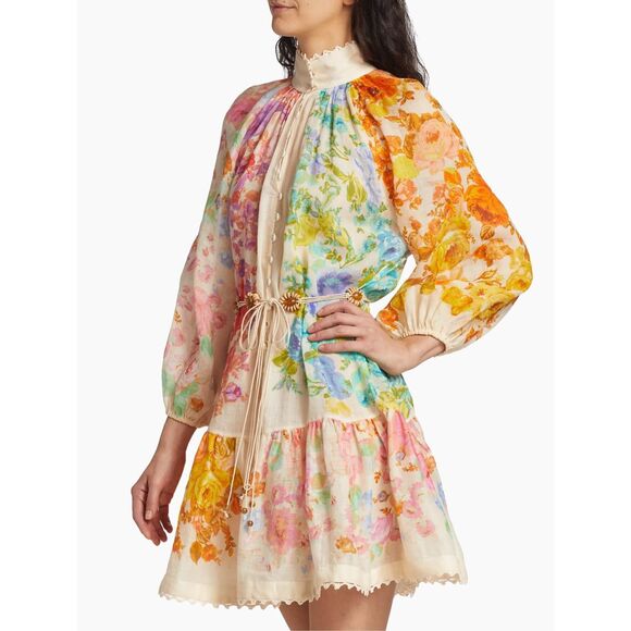 NWT Zimmermann Floral Tiered Long Sleeve Raie Lantern Mini Dress Size 2/US8 $795 - Picture 3 of 12